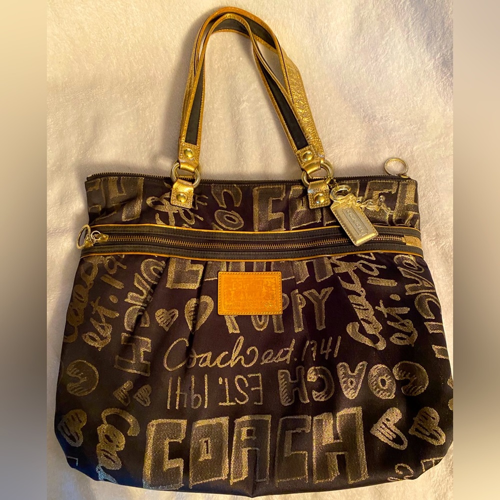 COACH Poppy Metallic Glam Signature Tote.